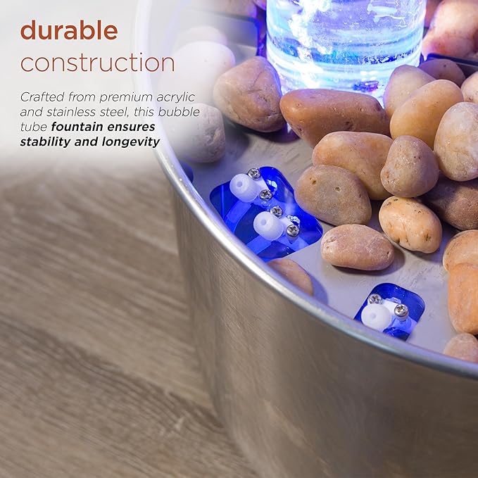 Alpine Corporation MLT166SL 3 Tier Indoor and Outdoor Water Acrylic Bubble Fountain for Home, Office, and Patio Decor, with Remote and 16 Color LED Lights, 54", Silver Base - Bloomnest