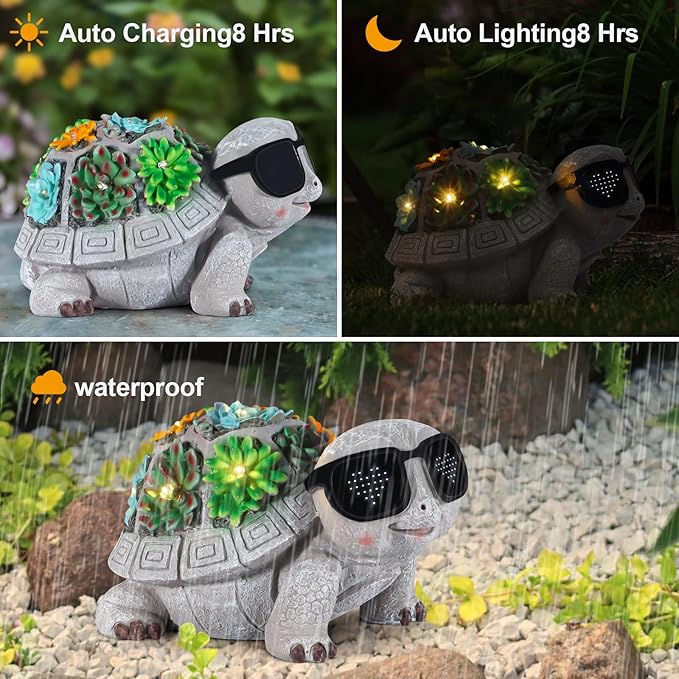 Solar Garden Statues Turtle with Succulent and LED Lights Birthday Gifts for Women Mom Grandma Solar Outdoor Decor for Patio Backyard Yard Lawn Decoration-Unique - Bloomnest