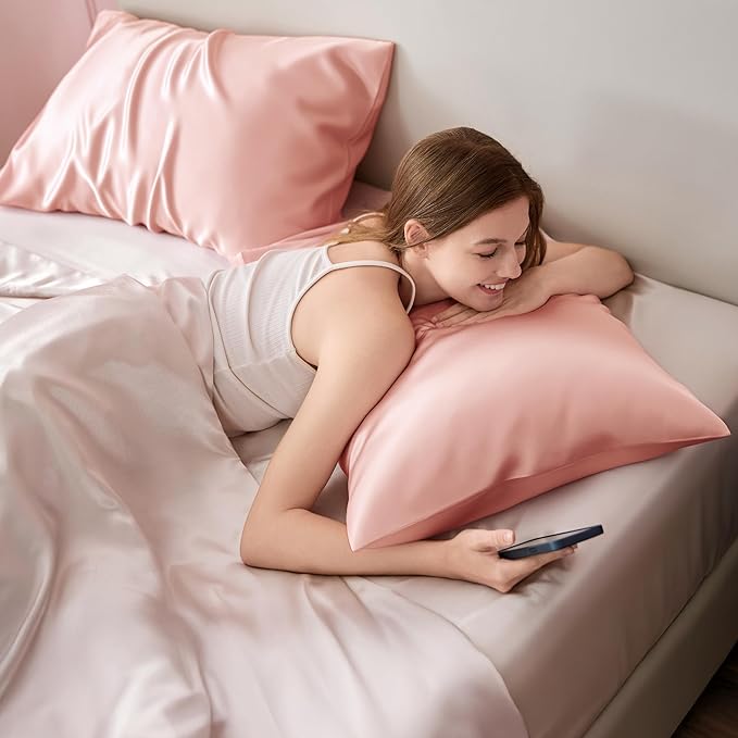 Bedsure Satin Pillowcase for Hair and Skin Queen - Peach Pink Silky Pillowcase 2 Pack with Envelope Closure, Similar to Silk Pillow Cases, Gifts for Women Men, 20x30 Inches, 2pcs - Bloomnest