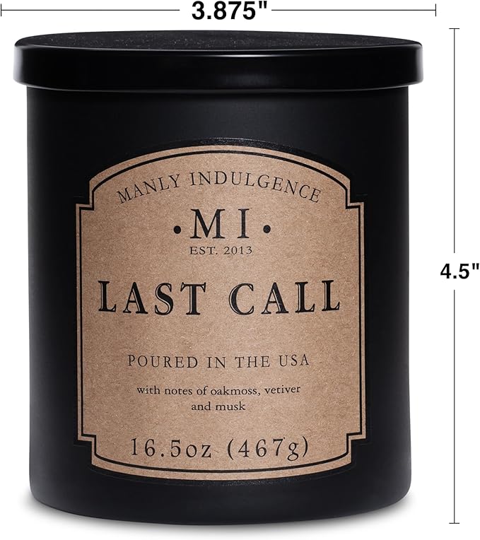 Manly Indulgence Last Call Scented Candles for Men, 16.5 oz Single Wick, Premium Soy Blend Wax, 60H Burn, Candles for Home Scented – Made in The USA - Bloomnest