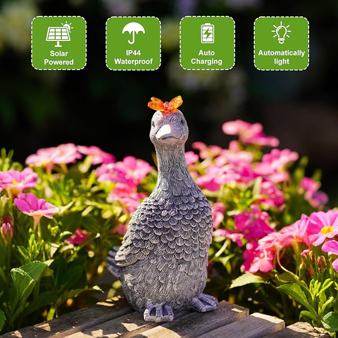 Solar Garden Statue Goose Figurine – Outdoor Decoration with Butterfly for Garden Yard Lawn Home Decor Outside : Unique Gifts for Mom Grandma - Bloomnest