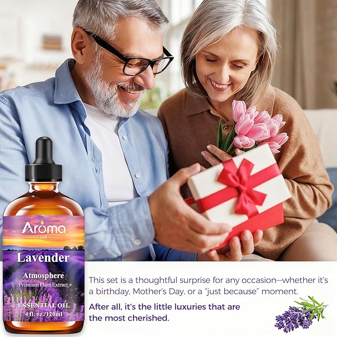Lavender Essential Oil with Premium Gift Box - Lavender Essential Oils for Skin & Diffusers & Aromatherapy - 4 Fl Oz 100% Pure Natural - Gift-Ready Box - Gifts for Women Bloomnest
