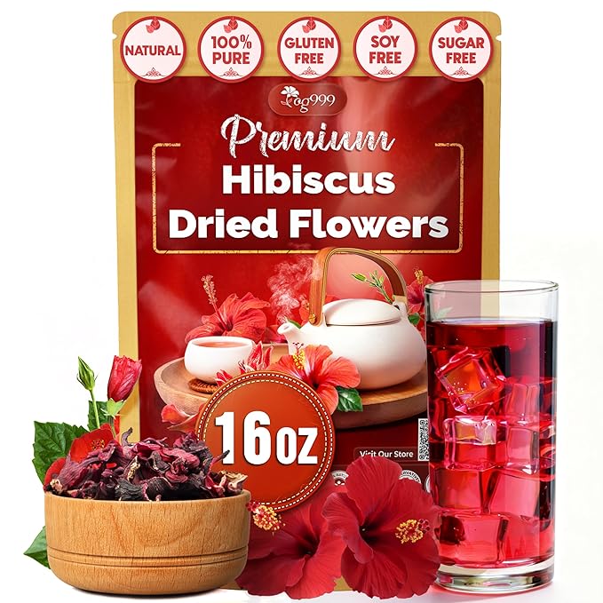 TOG999, Premium Hibiscus Flowers 16oz | Dried Petals | Naturally Caffeine-Free Herbal Tea | Vibrant Color & Tart Floral Flavor | Non-GMO, Gluten-Free, Vegan | Perfect for Tea, Beverages, and Crafts - Bloomnest