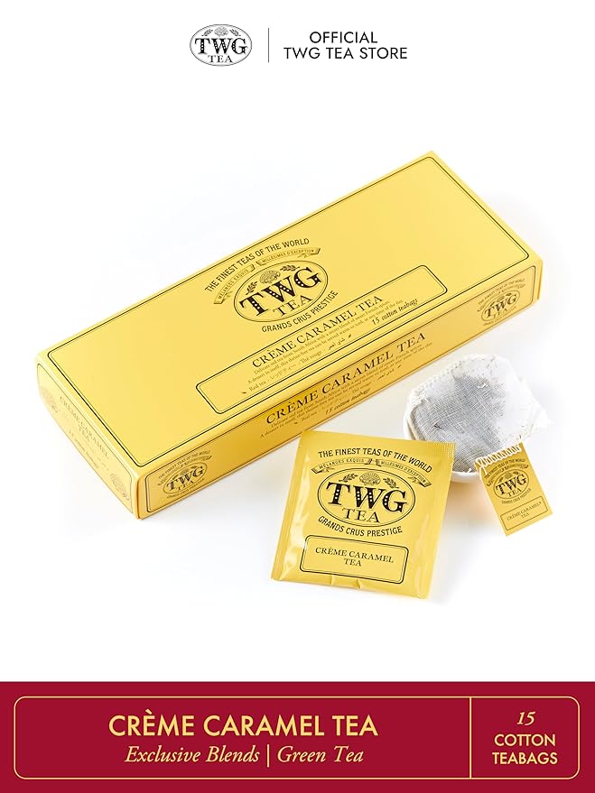 TWG Tea | Crème Caramel Tea | Rooibos Tea | Caramel & Theine-Free | 15 Hand Sewn Cotton Teabags | Gift Set - Bloomnest