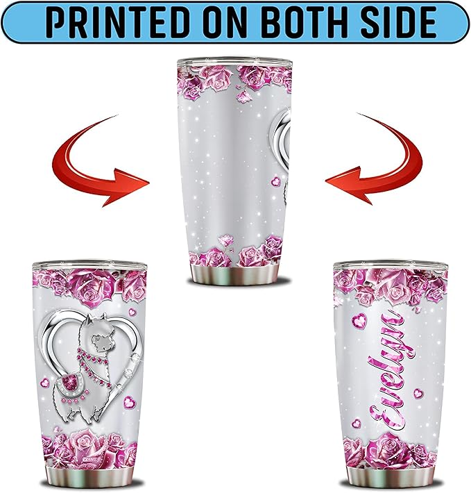 Personalized Llama Gifts for Women Girls Wife Daughter, Insulated Stainless Steel 20oz Tumbler, Coffee Cup Travel Mug Llamas Gift for Animal Lover, Christmas Birthday Mother's Day Valentine - Bloomnest