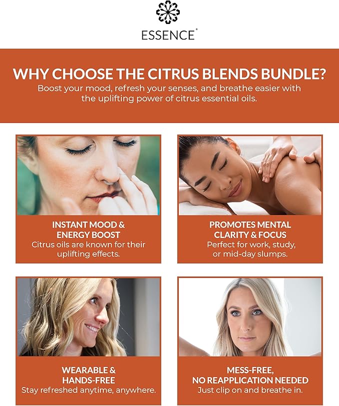 Essence Nasal Diffuser Citrus Bundle – Essential Oil Silicone Nose Rings for Mood, Energy & Positivity – Wearable Aromatherapy Pack with Lemon, Orange, Grapefruit & Bergamot - Bloomnest
