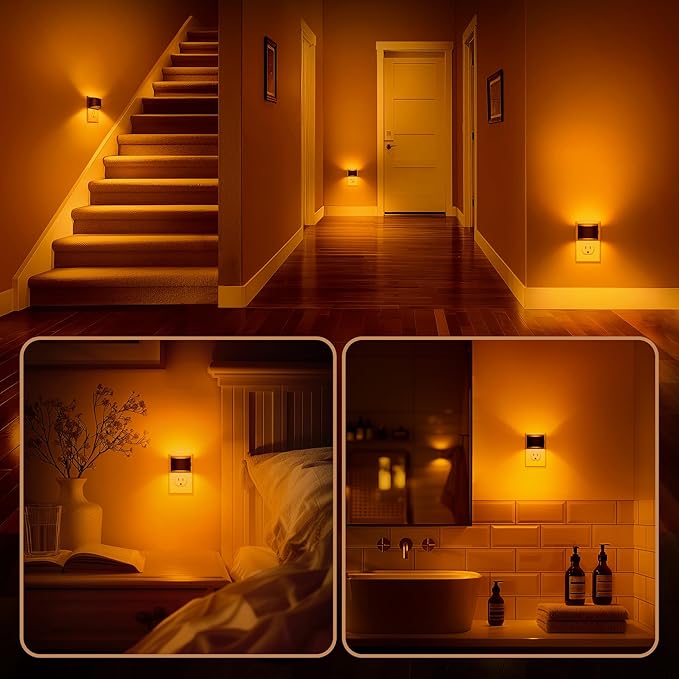 DORESshop LED Night Light[2 Pack], Night Lights Plug into Wall, 3 Level Brightness Adjustable Plug in Night Light, Dusk to Dawn Sensor, Nightlights for Adults, Bedroom, Bathroom, Hallway, Amber - Bloomnest