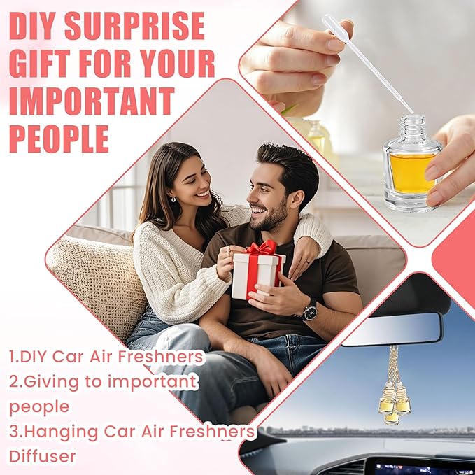 60 Pcs car Diffuser Bottle Set with Wooden Caps,Dropper and Funnel, Empty Glass car air freshener Bottle Bulk Hanging Essential Oil Fragrance Pendants for Car Decor，Can DIY Car Air Freshners Diffuser - Bloomnest