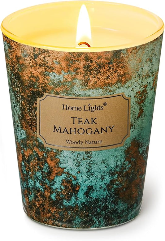 HomeLights Large jar Candle | 1-Wick Long-Lasting Scented Candles, 6.7oz Natural Soy Wax Candle for Home Scented, Industrial Chic Gifts for Women & Men, Teak Mahogany - Bloomnest