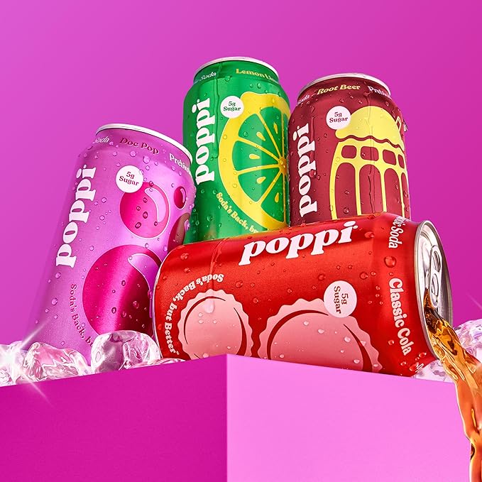Poppi Sparkling Prebiotic Soda Beverage with Apple Cider Vinegar, Seltzer Water and Fruit Juice, The Classics Variety Pack, 12 Fl Oz, Pack of 12, Packaging May Vary - Bloomnest