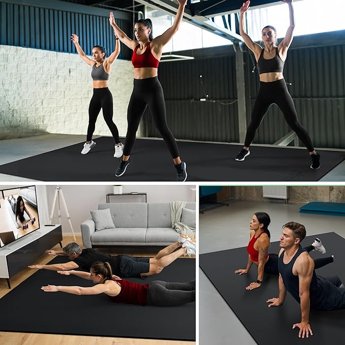 Large Exercise Mat for Home Workout,12‘x6’/10'x6'/9'x6'/8'x6'/7'x5'/6'x4' (7mm) Extra Thick Workout Mat, High-Density Gym Mat for Cardio, Jump Rope, MMA, Weights (Shoe-Friendly) - Bloomnest