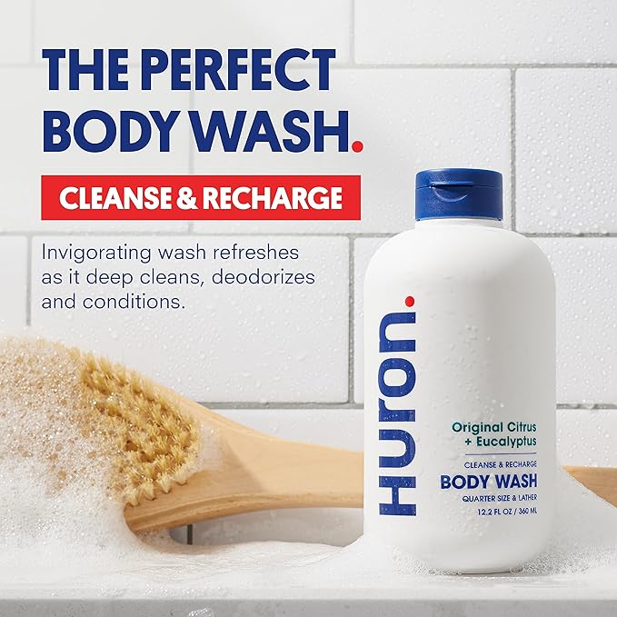 Huron Body Wash Scent Duo - Citrus + Eucalyptus & Sandalwood + Black Pepper Scents - Men’s Body Wash - Made With Coconut Oil, Vitamin E & Witch Hazel - Vegan, Cruelty-Free - 2 Pack, 12.2 fl oz - Bloomnest