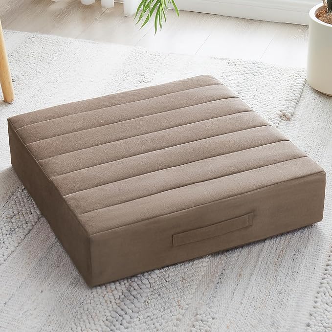 22 inches Floor Pillow for Adults - Large Meditation Cushion with Thick Foam & Soft Tufted Cover - Premium Outdoor Square Floor Cushion Seat - Yoga Pillows for Sitting On Floor - Coffee - Bloomnest