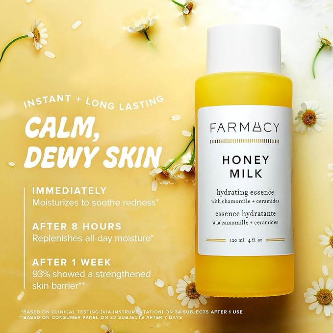 Farmacy Hydrating Essence - Hydrating Honey Milk Toner + Facial Essence to Soothe, Moisturize and Strengthen Skin Barrier - Preps Complexion for Skincare Products or Makeup Application (10ml) - Bloomnest