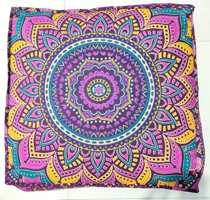 INDIAN CRAFT CASTLE New Pink Ombre 24" Mandala Barmeri Large Floor Pillow Cover Cushion Meditation Seating Ottoman Throw Cover Hippie Decorative Zipped Bohemian Pouf Ottoman Pom Pom Cases 24" Square - Bloomnest