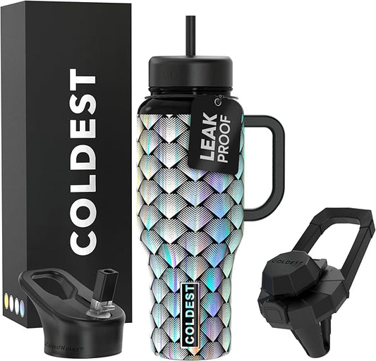 Coldest Tumbler with Handle and Straw, 100% Leak Proof Insulated Tumbler with Lid and Straw (3 Lids), Stainless Steel Tumblers for Women & Men, Cup Holder Friendly Base, 36 oz (Moonlight Dragon) - Bloomnest