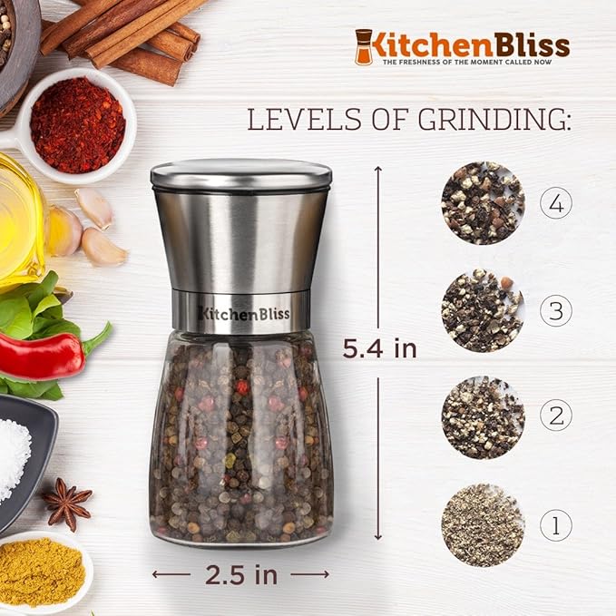 Professional Salt and Pepper Grinder – Premium Stainless Steel Salt and Pepper Shaker with Ceramic Spice Grinder Mill for Adjustable Coarseness - Bloomnest