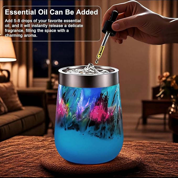 VOREEN Handblown Glass Tabletop Fountain – Blue Glass Fountain with Color-Changing Glow – Artistic Indoor Water Feature with Optional Aromatherapy for Home, Spa, Office Décor - Bloomnest