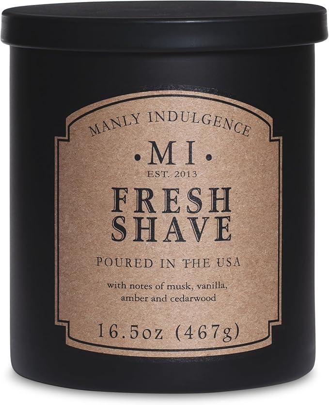 Manly Indulgence Fresh Shave Jar Candle 16.5 oz - Musk, Vanilla & Bergamot - Woodsy Amber & Cedarwood - Up to 60 Hour Burn - Soy Blend Wax, USA Poured - Bloomnest
