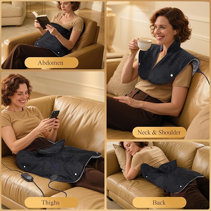 UTK 30s Fast Heating Pad for Neck and Shoulders and Back, 6X Deeper Penetrate, Far Infrared Heated Wrap for Neck and Shoulders Pain Relief, Auto Shut Off, Memory Function, Gifts for Birthday 24"X20" - Bloomnest
