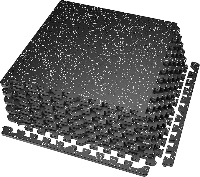 SUPERJARE 0.56'' Thick 6 Pcs 24 Sq Ft Rubber Top Exercise Equipment Mats, High Density EVA Foam Mats with Rubber Top, Interlocking Gym Flooring for Home Gym, Protective Workout Mat, Black/Grey - Bloomnest