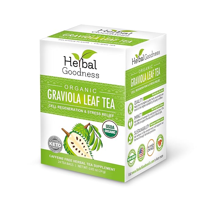 Graviola Leaf Tea - 144 Tea Bags - Hojas De Guanabana Organica Tea, Pure Organic Soursop Leaves, Rich In Antioxidant, Perfect For Immune Health, Digestion, Cell Regeneration & Heart Health - 6 Pack - Bloomnest