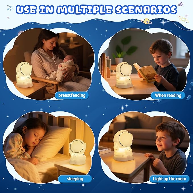 Night Light for Kids, Rechargeable Dimmable Silicone LED Nightlight with 7 Colors, Baby Nursery Night Lamp, Touch Squishy Lamp, Cute Gifts for Girls, Boys, Toddler Room Decor, Astronaut - Bloomnest