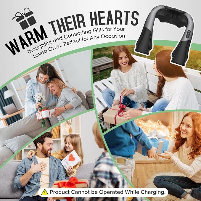 Cordless Shiatsu Neck and Shoulder Massager, Back Massager with Heat,Massage Deeper Tissue 4D Kneading Massage for Shoulder, Neck and Back, Use at Home, Office, Car - Gifts for Fathers Day Dad Gift