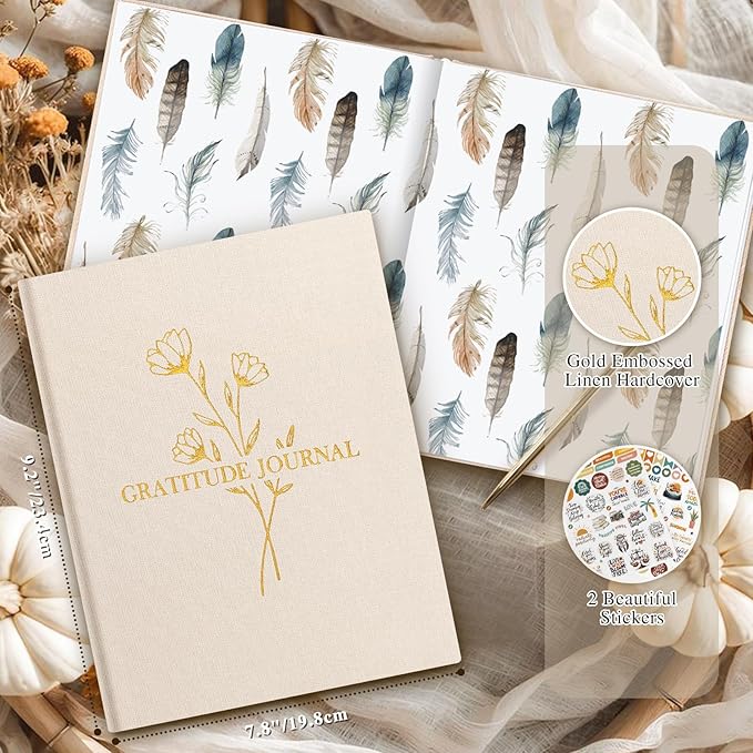 Lanpn Daily Gratitude Journal for Woman Men, 4 Month Mindfulness & Affirmation Planner, 7.8"x9.2" The 5 Minute Grateful Diary, Guided Reflection with Positivity Prompts Undated Notebook, Beige - Bloomnest