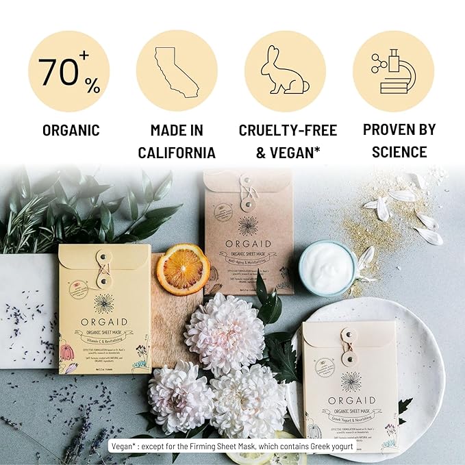 ORGAID Organic Sheet Mask | Made in USA (Anti-aging & Moisturizing, pack of 4) - Bloomnest
