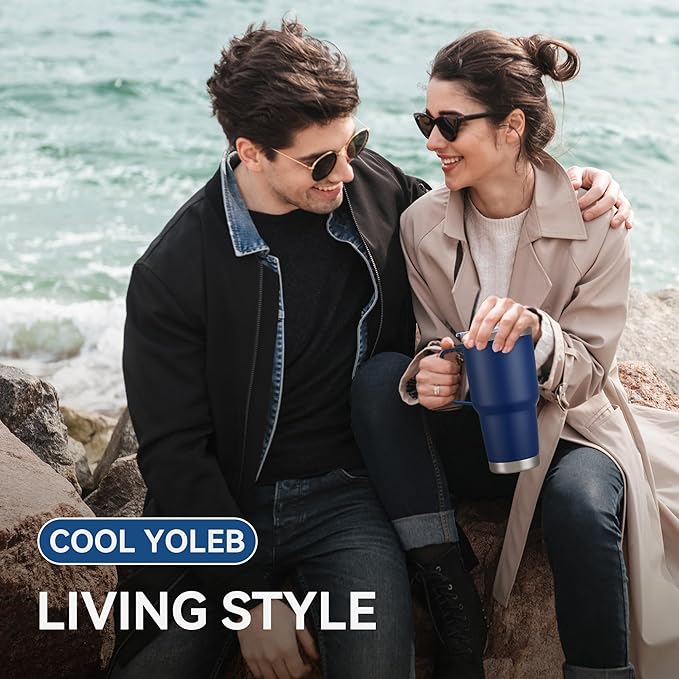 30 oz Tumbler with Handle and Lid, Stainless Steel Tumblers Bulk Double Wall Vacuum Insulated Travel Mug Leak Proof Cup Keep Drinks Cold and Hot Navy, 4 Pack