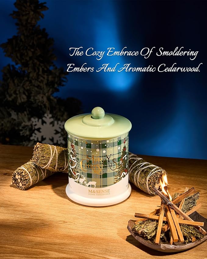 M&SENSE Fireside Cedarwood Scented,Soy Wax Candle,2 Wick 12.7oz Jar Candle,75 Hour Long Lasting Slow Burning, Soy Organic Wax Non Toxic,Aromatherapy Candle Gift for Christmas - Bloomnest