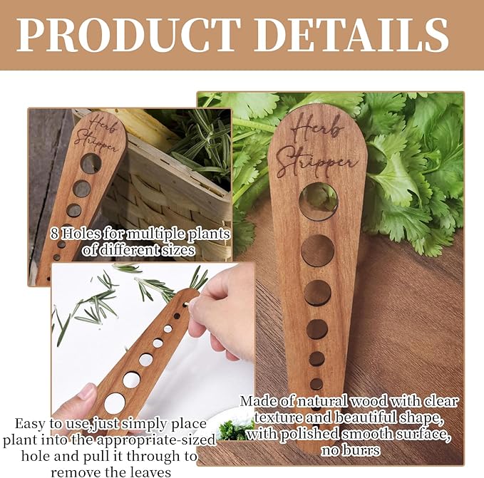 Pottery Herb Stripper Ceramic Herb Stripper Herb Stripping Tool Vegetable Leaf Remover 8 Different Apertures Suitable for Herbs Chef Gifts Cooking Housewives (Wooden) (Caramel)