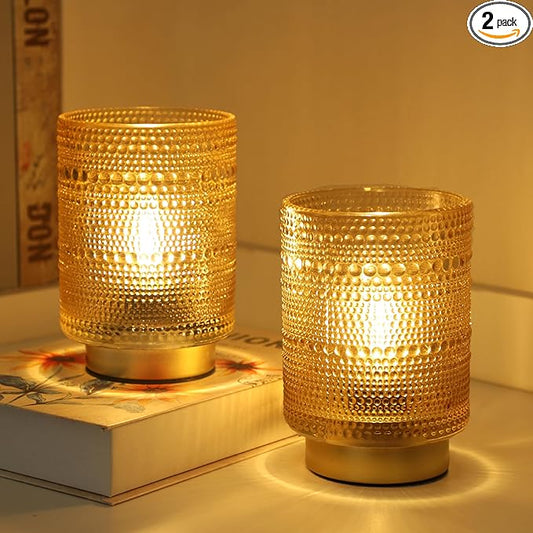 2 Pack Battery Operated Decorative Aesthetic Lamp with Timer for Dorm/Office/Patio/Bedside/,Small Cordless Table Lamps with LED Warm Bulb for Shelf/Coffee Table/Entryway/Mantle/Dresser Decor(Golden) - Bloomnest