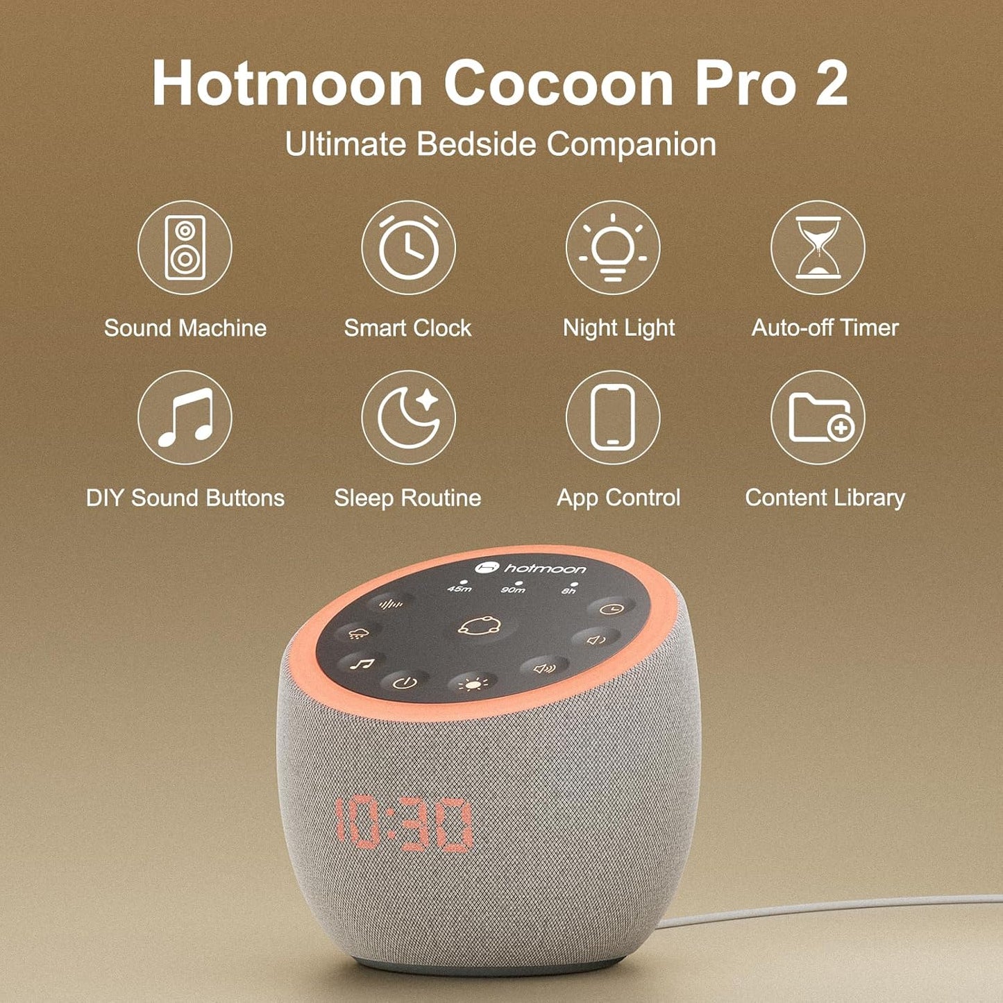 Hotmoon Cocoon Pro 2 Sound Machine 388 Soothing Sounds White Noise Machine for Babies & Adults, Smart Night Light, Sleeping Timer App Control, Brown Noise Pink Noise Block Out Office Yoga, Plug-in