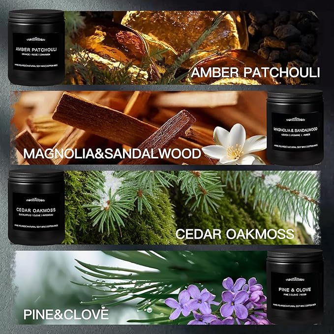 Candles for Men, 4 Pack Scented Candles for Home,28oz Soy Candles 300 Hour Long Lasting Scented of Moroccan Amber/Lemon Lavender/Sandalwood Rose/Caramel Vanilla, Gifts for Men, Boyfriend, Him, Father - Bloomnest
