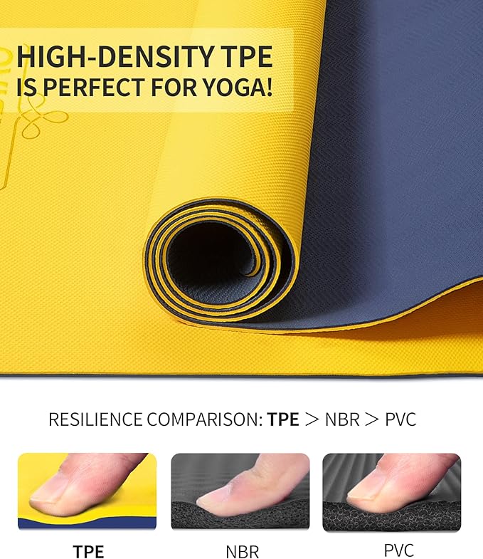 CAMBIVO Yoga Mat for Women Men Kids, 1/3 & 1/4 & 2/5 Inch Extra Thick Yoga Mat Non Slip, 72" x 24" TPE Yoga Mats, Workout Mat with Carrying Strap for Yoga, Pilates and Floor Exercises - Bloomnest
