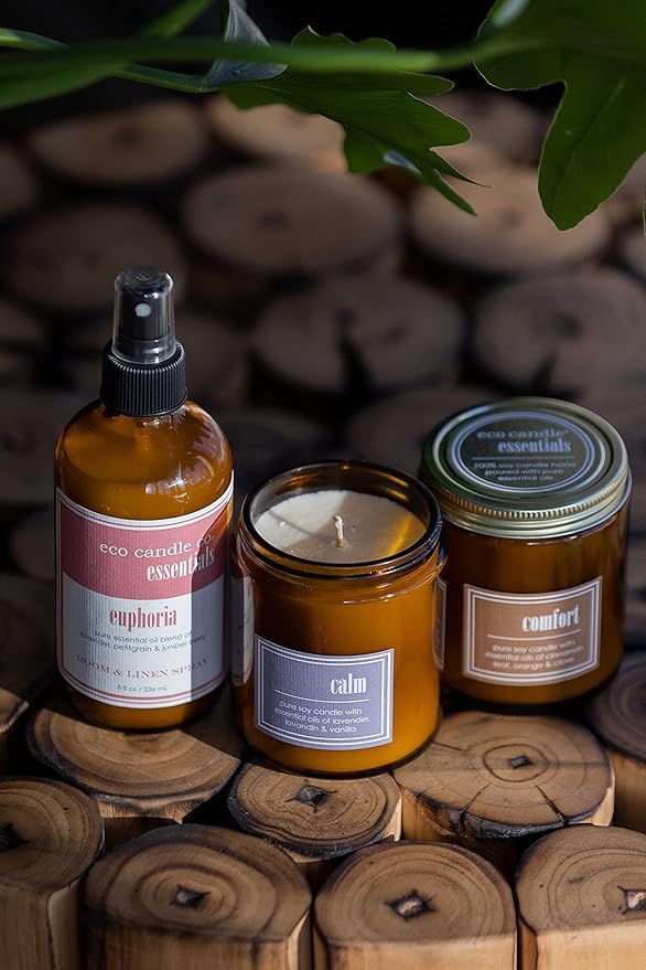 ECO CANDLE CO. Essentials Candle, Calm, 8 oz. - Scents of Lavender, Lavandin, & Vanilla - 100% Soy Wax, No Lead, Hand Poured, Phthalate Free, Made from Midwest Grown Soybeans, All Natural Wicks - Bloomnest