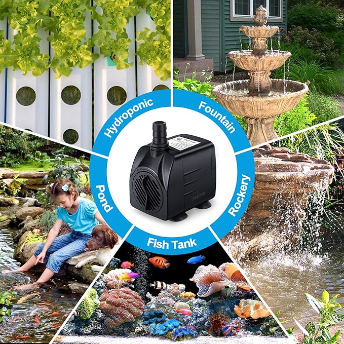 CWKJ Fountain Pump, 220GPH(15W 900L/H) Submersible Water Pump, Durable Outdoor Fountain Water Pump with 7.2ft（2.2m） Power Cord, 3 Nozzles for Aquarium, Pond, Fish Tank, Water Pump Hydroponics - Bloomnest