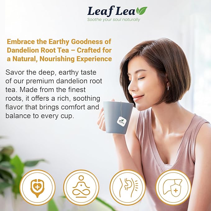 LeafLea Dandelion Root Tea Bags, 160 Dandelion Tea Bags Promotes Healthy Digestion & Immune Function, Herbal Tea from Pure Roasted Dandelion Root, Caffeine-Free, Vegan, Gluten-Free, No Sugar, 4 Pack - Bloomnest