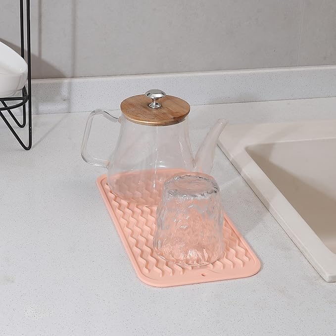 Silicone Dish Drying Mat for Multiple Usage,Easy clean,Eco-friendly,Heat-resistant Silicone Mat for Kitchen Counter or Sink,Refrigerator or Drawer Liner Pink S 12 inches x 6 inches - Bloomnest