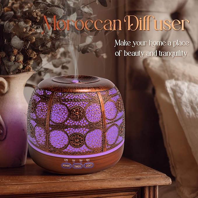 ARVIDSSON 500ml Essential Oil Diffuser, Metal Diffusers for Essential Oils, Aromatherapy Oil Diffuser for Large Room, Color Changing Mood Light & Mist Timer Setting, Gift for Women - Bloomnest