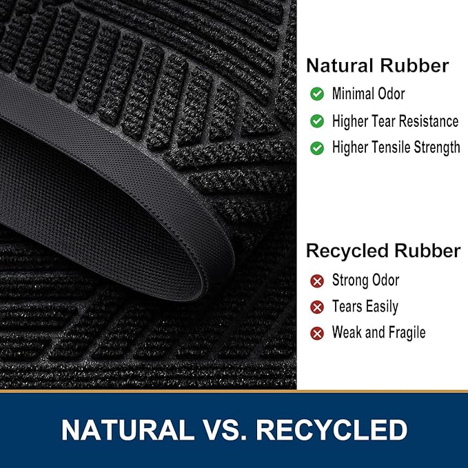 Smiry Front Door Mat Outside Entrance, Heavy Duty Sturdy Natural Rubber Doormat, Trap Dirt and Moisture, Easy Clean Low Profile Mats for Indoor Outdoor Entry, Irregular Triangle (47x17, Black) - Bloomnest