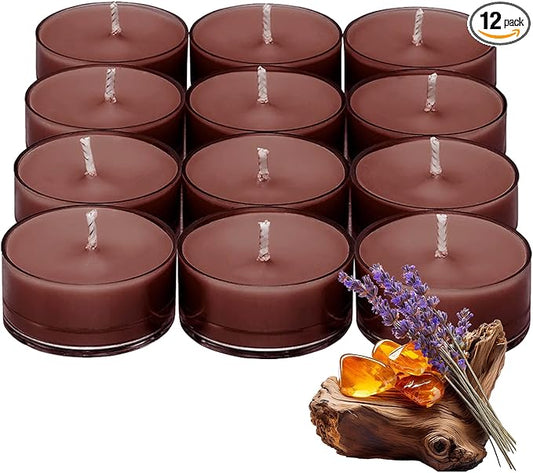 PartyLite Tea Lights Candles, Amber and Smoked Patchouli with Lavender Scent, Gift Set of 12, Aromatherapy with up to 4 to 6 Hours Burn Time, Ideal for Home Decor, Holiday Gifting & Celebration - Bloomnest