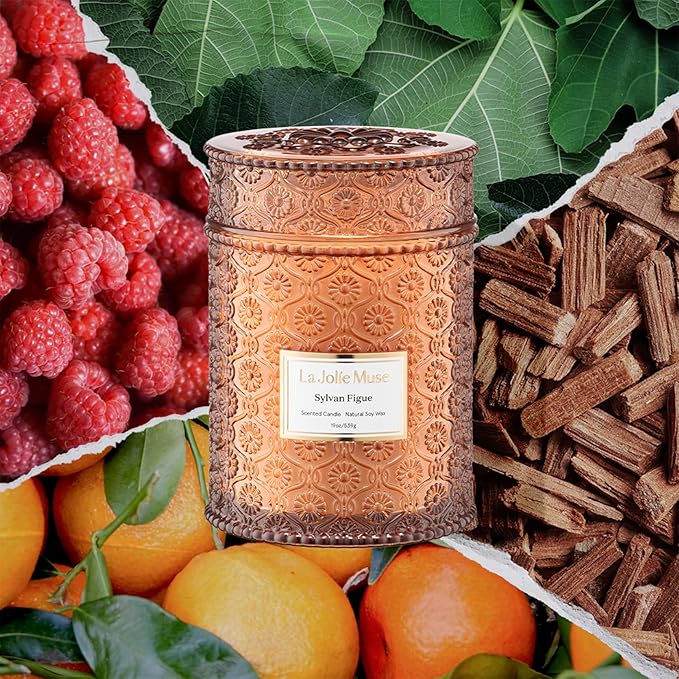 LA JOLIE MUSE Fall Candles - Sylvan Figue, Fig Leaf, Red Berries, Sandalwood | 19 oz Large Wooden Wick Candle | Natural Soy Wax | 90 Hours Clean Burn | Luxury Fig Candle | Gift-Ready for Hosts - Bloomnest