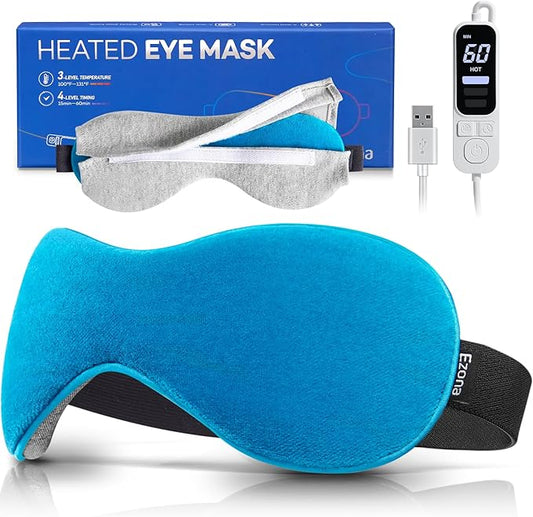 Ezona Heated Eye Mask, Warm Eye Compress Mask for Dry Eyes, USB Electric Eye Heating Pad with Temperature & Timer Control, Dry Eyes, Blepharitis, Sinus Migraine (Blue) - Bloomnest