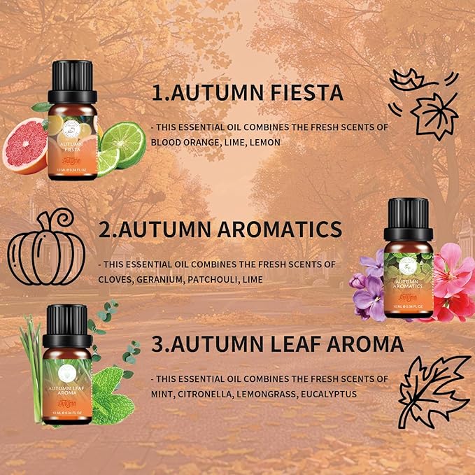 Fall Essential Oils Set - Pure Plant Extracts, Oil Diffuser Essential Oils, Essential Oils for Diffusers for Home, Includes Citrus Burst, Freshness, Cozy Reunion, Fiesta, Leaf Aroma, Aromatic WECONA-NaturalRemedies
