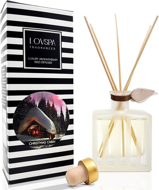 LOVSPA Reed Diffuser Set, Christmas Cabin Scented Oil Diffuser with Sticks, Home Fragrance Accessories for Bathroom Shelf Decor, Aroma Diffusers for Home or Office Desk, USA Made