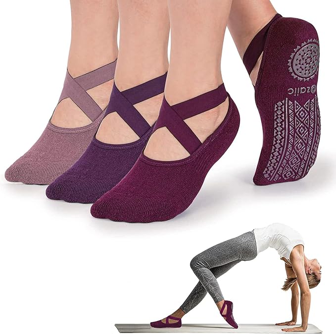 Ozaiic Pilates Socks for Women Non Slip Grip, Yoga Socks with Grippers for Barre, Hospital, Ballet, Dance, Barefoot Workout - Bloomnest