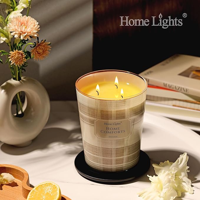 HomeLights Home Comforts Scented Candles | 34oz Soy Candles Rustic Modern 3-Wick Large Candle Jars | Ideal Candle Gifts for Events, Home Decor Stress, Relief & Relaxation - Bloomnest